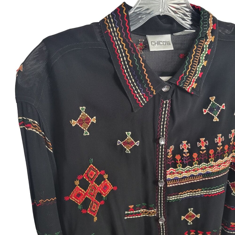 Chico's 2 Size L Twin Set Satin Tank Embroidered Beaded Crepe Shirt Jacket - Picture 9 of 14